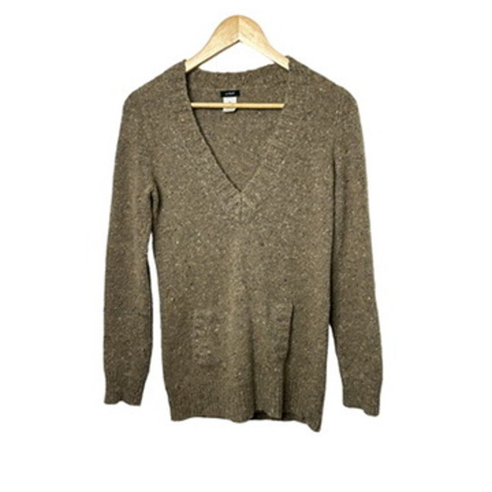 J. Crew Tan Long Sleeve V-Neck Kangaroo Pocket Sweater Women's XS Wool Blend
